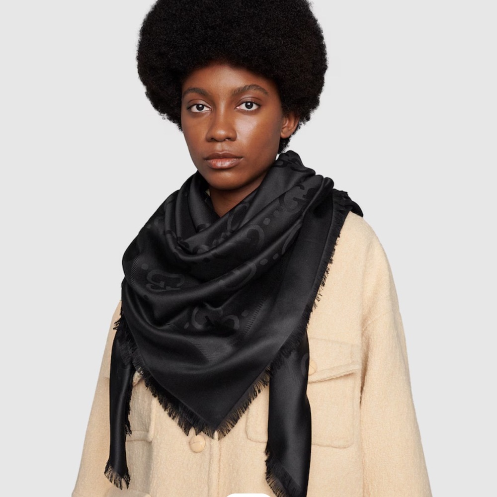 Gucci GG Jacquard Silk Wool Shawl